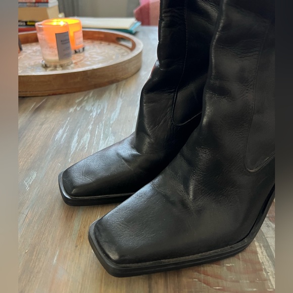 Zara black leather booties square unique heel new size 39 back zip - Picture 3 of 6